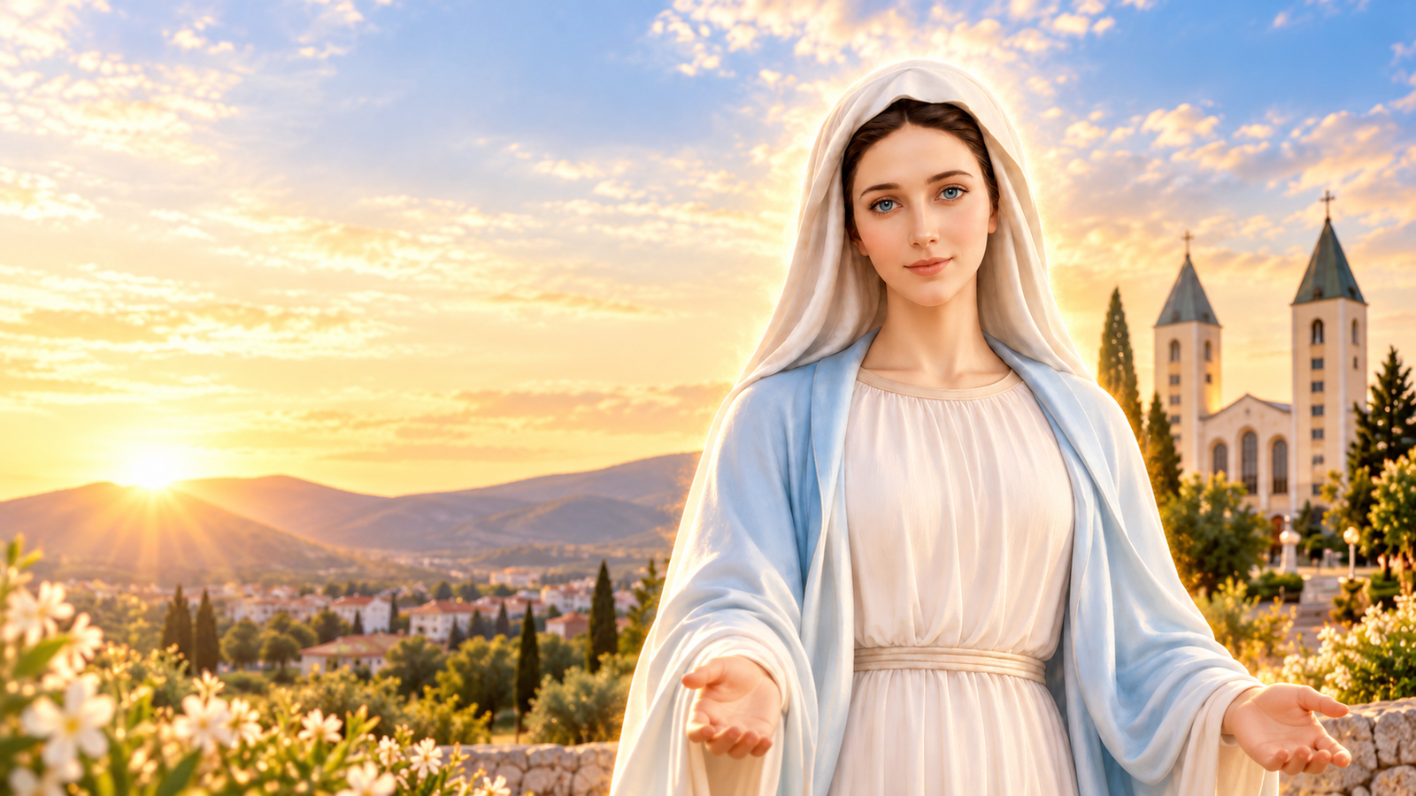 The Virgin Mary overlooking the landscape of Medjugorje
